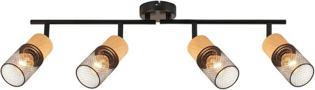 NETTLIFE Deckenstrahler im Industrial Design aus Metall und Holz in Schwarz, verstellbar mit E14 Fassung - Bild 1