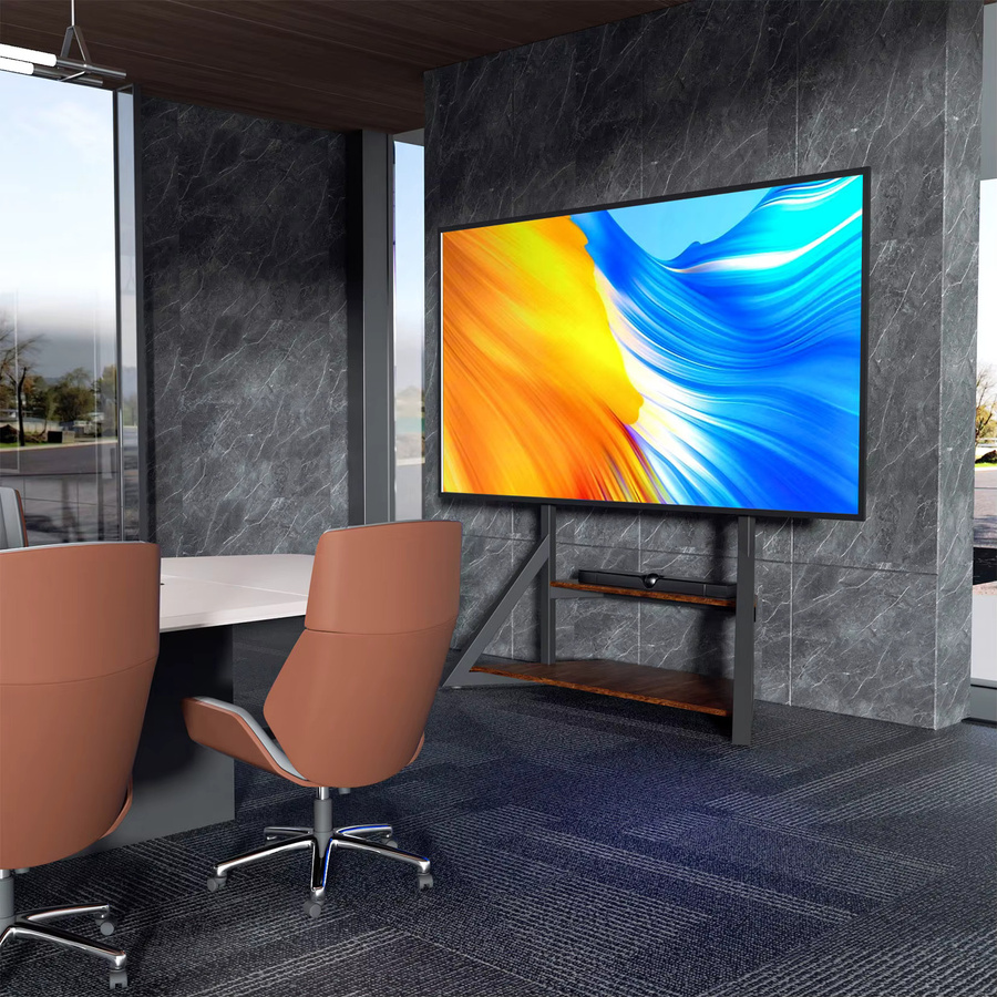 Robuster Boden-TV-Ständer in Weiß mit höhenverstellbaren Holzregalen für 65-100 Zoll LCD LED Fernseher - Bild 2
