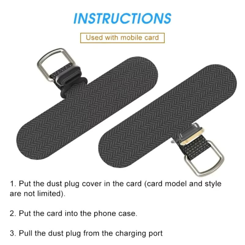 2-in-1 USB-C Ladeanschluss mit Anti-Verlust-Lanyard-Patches und Staubschutz für iPhone und Samsung in Schwarz - Bild 3