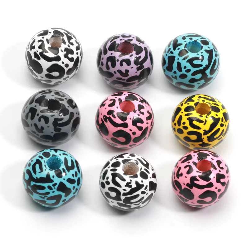 Laudsong Naturholzperlen, Leopardenmuster, rund, 16 mm, 10 Stück - Bild 5