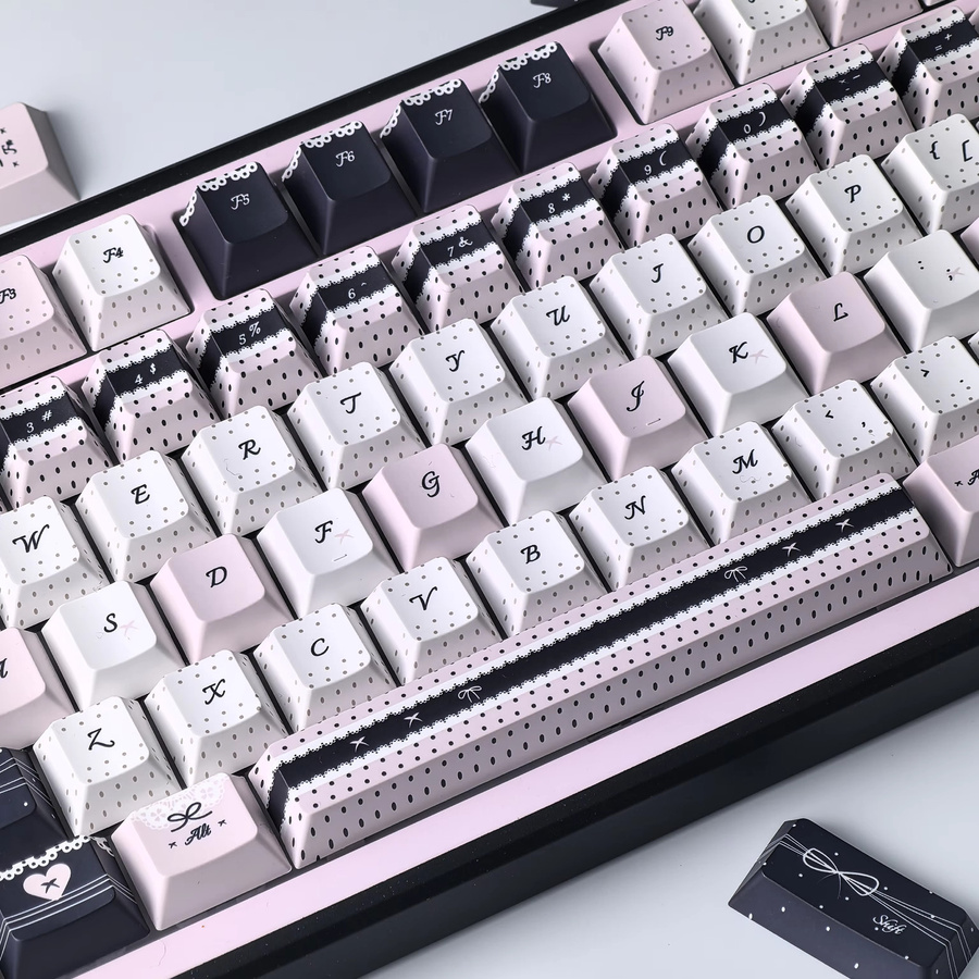 MAIMOOO Lolita-Stil Tastenkappen aus PBT im Moa Cherry Design für AZERTY Alice Layout in Blau, Rosa und Schwarz - Bild 2