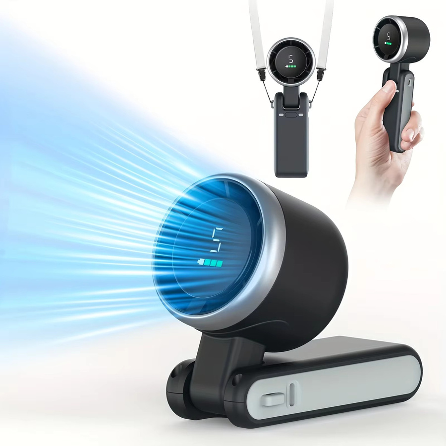 Golden Sunday 3-in-1 Reise-Mini-Ventilator mit 5 Geschwindigkeitsstufen, wiederaufladbarer 3600 mAh Lithium-Akku und USB-Aufladung in Schwarz oder Weiß - Bild 1