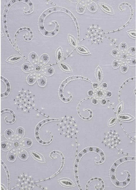 HobbyFun Organzastoff Tischband mit Blüten Ornament in Weiß, Silber und Transparent für Hochzeit, Kommunion und Taufe - Bild 1