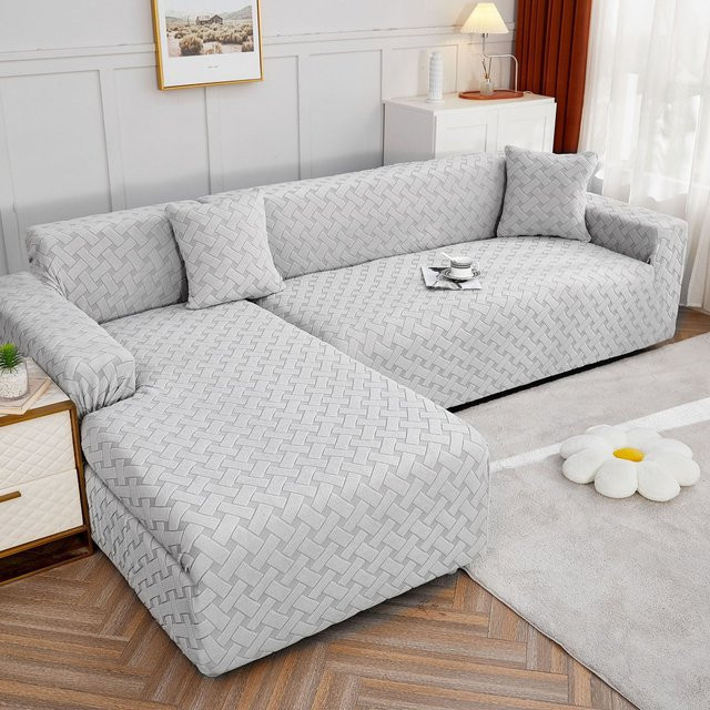 BC-Warm Home Sofabezug aus Samt und Jacquard in Grau, modern und rutschfest, passend für 185-230 cm - Bild 1
