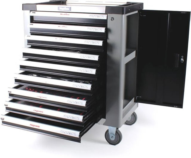 Mephisto XXL Premium Werkzeugwagen aus Edelstahl in Grau-Schwarz mit 9 abschließbaren Schubladen und Arbeitsplatte, B/T/H: 96,0 x 54,3 x 76,0 cm - Bild 1