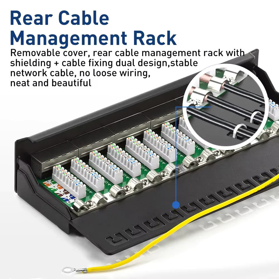 ZoeRax CAT6a Patchpanel 8/12 Port Schwarz, 10Gbps Abgeschirmt für RJ45-LAN-Netzwerk, Desktop- und Wandmontage - Bild 5