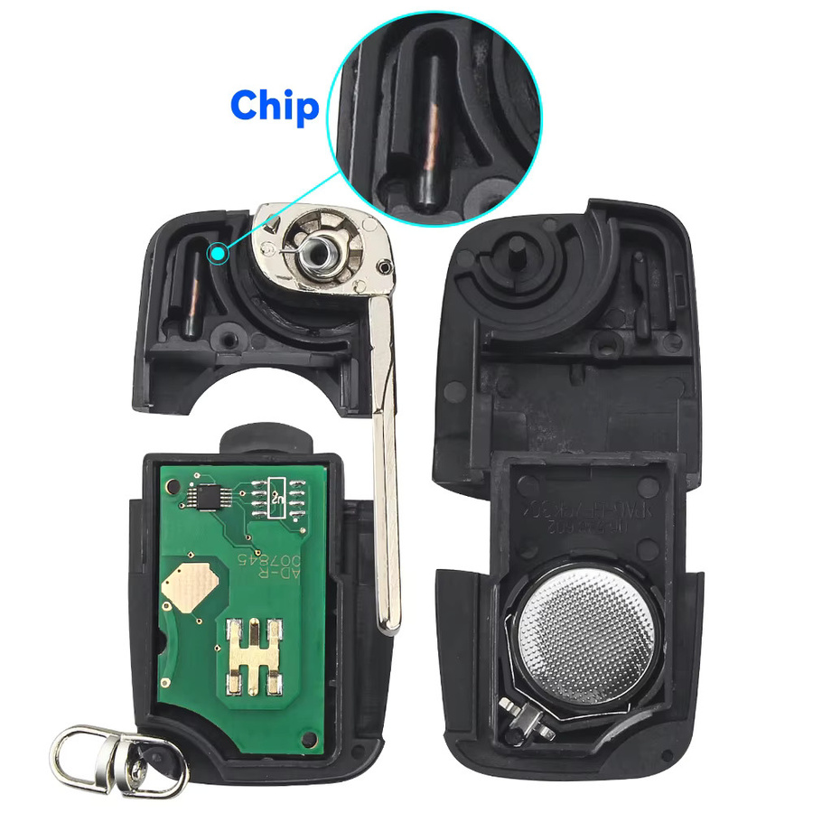 KEYYOU Auto Funkschlüssel mit Batterie 433 MHz ID48 Chip für Audi A3 A4 A6 A8 TT, 2 Tasten Flip Schlüssel in Schwarz - Bild 2