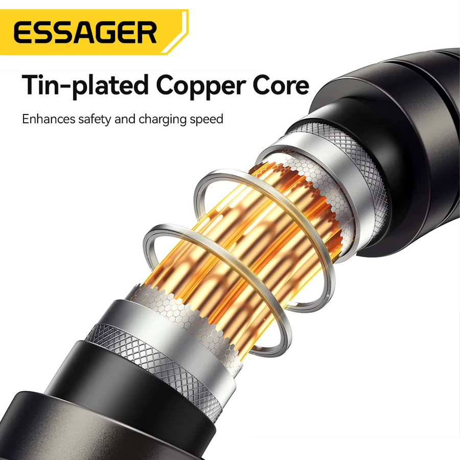Essager Typ-C-Kabel mit 240 W Superschnellladung und 100 W Schnellladefunktion aus Edelstahl in Schwarz - Bild 3