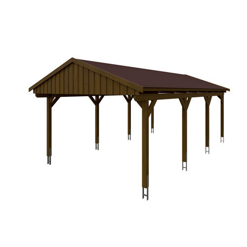 Skan Holz Carport Fichtelberg aus Fichte in Braun mit spitzer Dachform und Dachschindeln, B: 423 cm, H: 326 cm - Bild 3