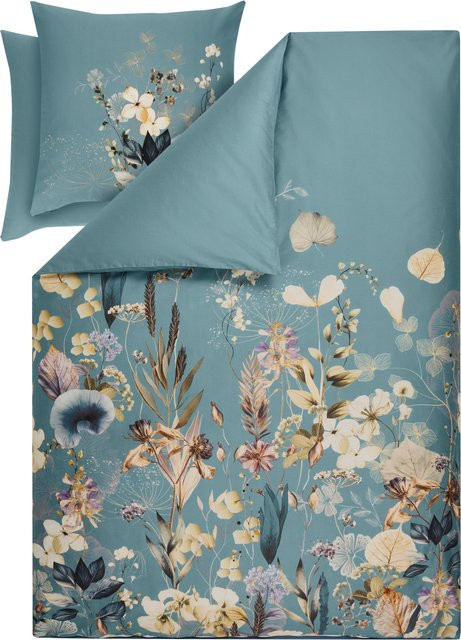 LIVARNO Mako-Satin Wendebettwäsche mit floralem Design, B/H: 200 x 220 cm und Kissenbezug 80 x 80 cm, Blau/Mehrfarbig - Bild 1