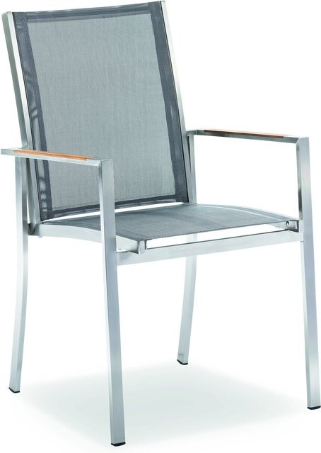Niehoff Garden Gartenstuhl Tina aus geöltem Teak mit Textilene in Grau und Braun, stapelbar und UV-beständig, B/T/H: 57 x 63 x 90 cm - Bild 1