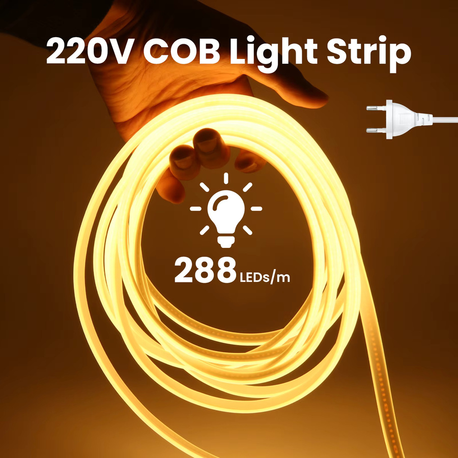 Dimmbarer XUNATA COB LED-Streifen in Weiß, wasserdichtes Neonlicht-Band aus Silikon, 220V, 240 cm - Bild 2