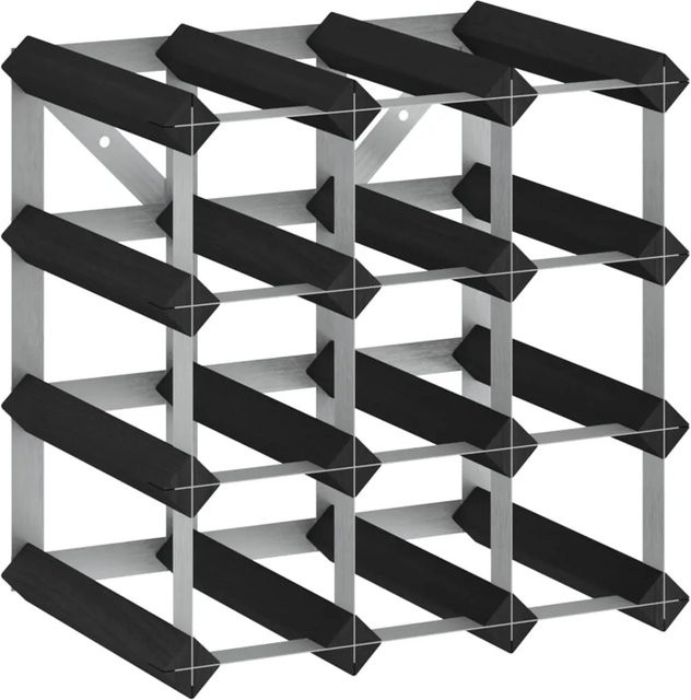 vidaXL Weinregal aus massivem Kiefernholz in Schwarz für 12 Flaschen, B/T/H: 32,5 x 22,5 x 32,5 cm - Bild 1