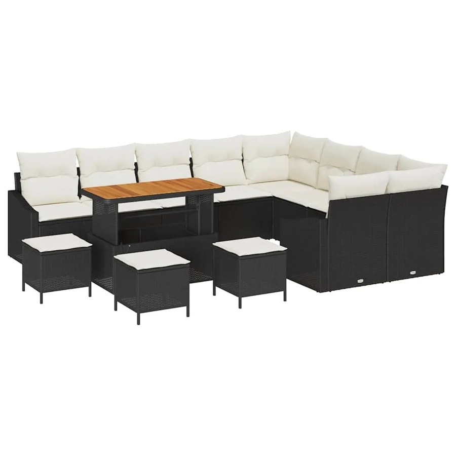 vidaXL Garten-Sofa-Set aus Polyrattan in Schwarz und Beige mit 13-teiligem Set inklusive Kissen, Ottomane und Couchtisch - Bild 2