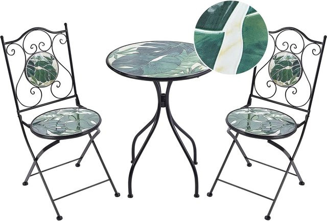 Beliani Bistro Set COZZANA aus Metall in Schwarz und Grün für Balkon, Terrasse oder Garten - Bild 1