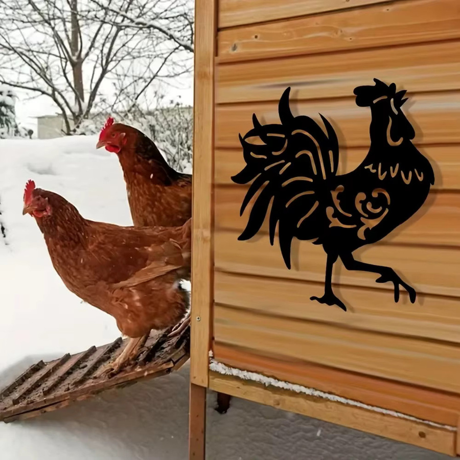 CIFBUY Metall-Wandschild mit Hahn-Motiv in Schwarz als rustikale Wanddekoration für Innen und Außen - Bild 3