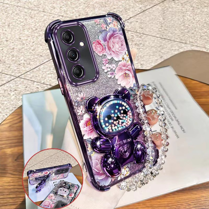 Samsung Handyhülle mit Blumenmuster und Standfunktion sowie Lanyard in Pink für Samsung Galaxy A25 A24 A15 A13 A12 A26 A04 A35 A71 A22 A53 A51 A03 A02 - Bild 2