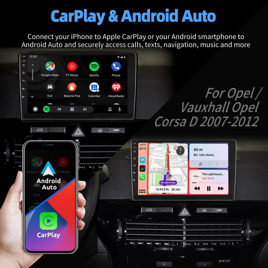 ESSGOO 9 Zoll IPS Touchscreen Autoradio für Opel Astra H 2006-2014 mit Android 15, Wireless Apple CarPlay, Android Auto, GPS, WiFi, Bluetooth und Lenkradfernbedienung, Schwarz - Bild 4