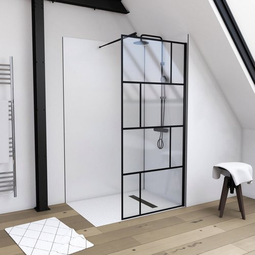 Marwell Duschwand BRICKS aus Glas, schwarz, transparent, Höhe: 90 cm - Bild 1