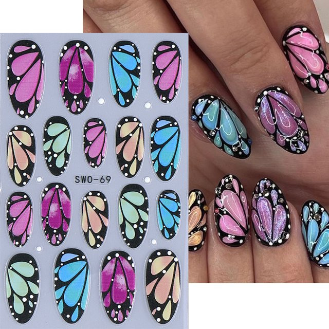 SWEET TREND Nagelaufkleber 3D Wings Designs, Schmetterling und Lilienblätter - Bild 1