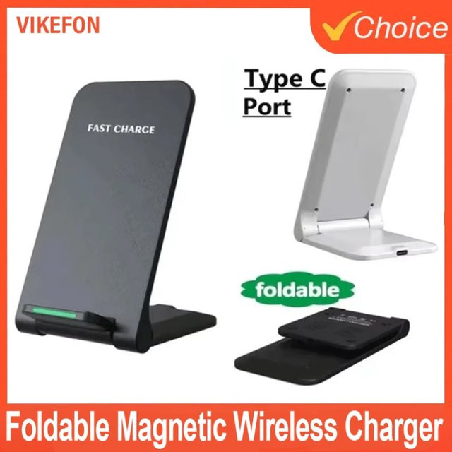 VIKEFON 15 W kabelloses Ladegerät, faltbare Ladestation für iPhone 16–12 Pro Max, Samsung S24/S23 und Xiaomi, Desktop-Ständer in Schwarz oder Weiß - Bild 1
