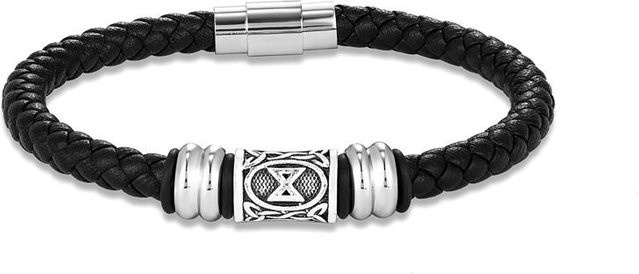 Armband Lederarmband, Edelstahl, Schwarz, Unisex, 23cm - Bild 1