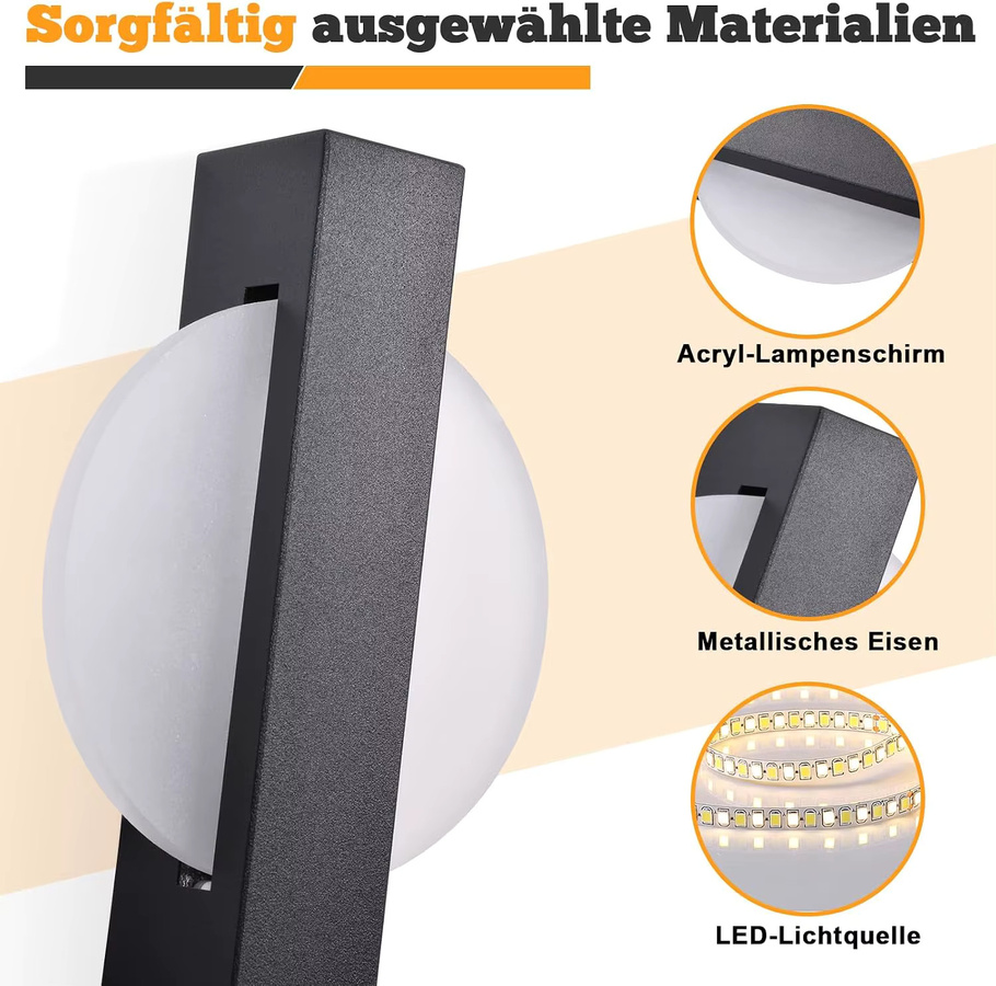 Moderne LED-Wandlampe in Schwarz mit Zugschalter, runde Wandleuchte aus Metall und Kunststoff für Wohnzimmer, Flur und Schlafzimmer, 6 W, Warmweiß 3000 K - Bild 2