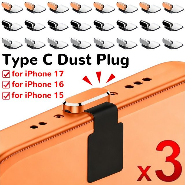 USB Typ C Metall-Staubstopfen in Schwarz, selbstklebende Staubschutzprotekappe für Ladeanschlüsse - Bild 1