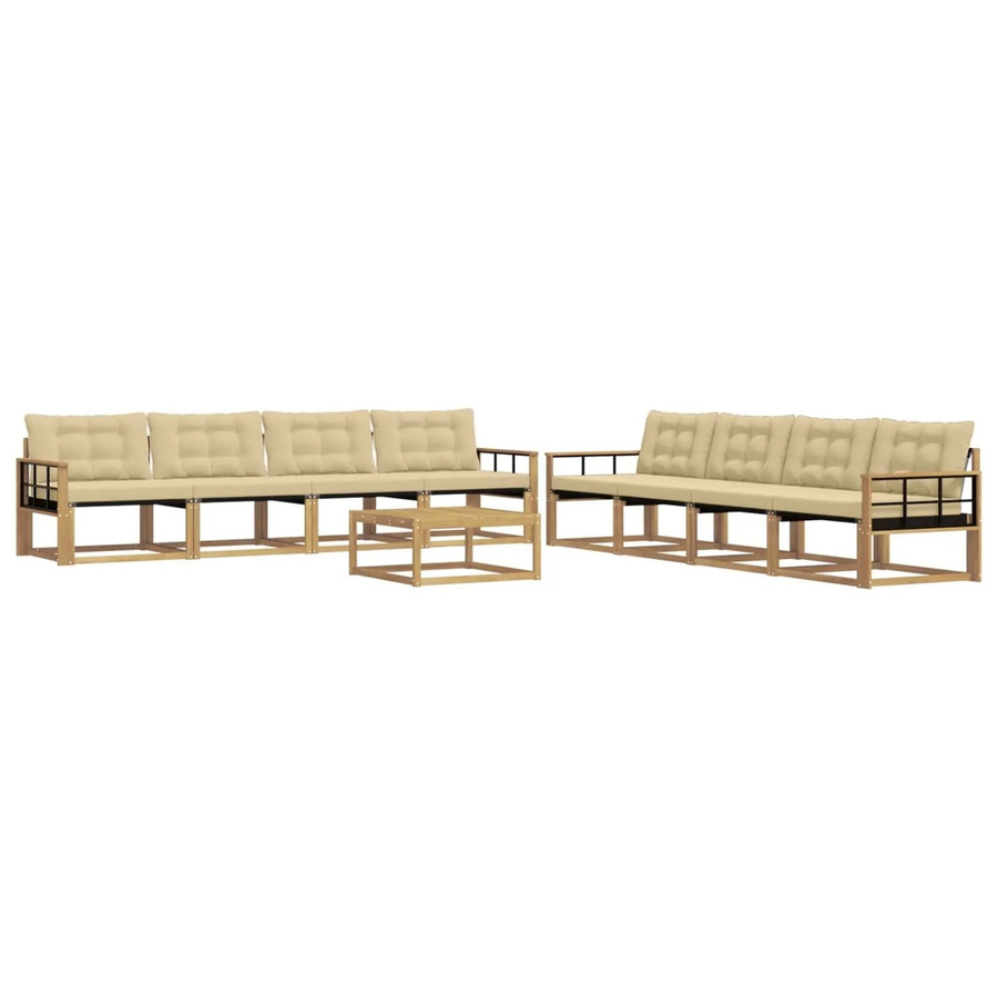 vidaXL Outdoor-Sofagarnitur aus Akazienholz und Textilene in Weiß und Beige, 9-teiliges Set mit Tisch und Kissen, B/T/H: 79 x 79 x 37 cm - Bild 2