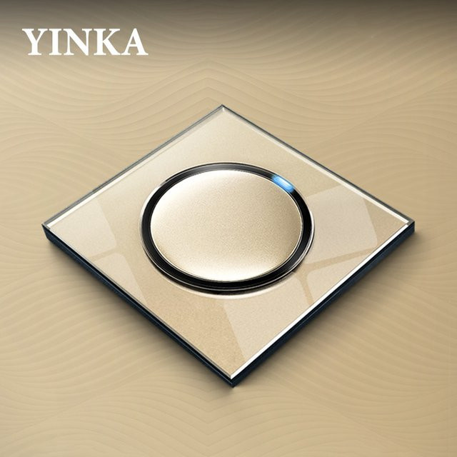 YINKA Lichtschalter mit goldener Glasscheibe in Gold/Messing für EU-Standard Steckdosen und Schalter - Bild 1