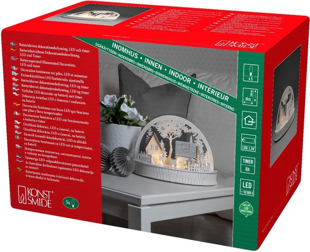 Konstsmide LED Holzsilhouette Häuser und Rentiere für Weihnachten, Weiss, B/H/T: 15 x 18 x 30 cm - Bild 1