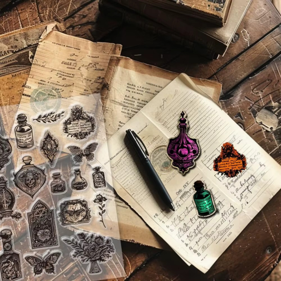Transparente Silikonstempel mit Pflanzen-Motiv im Vintage-Stil für Flaschenetiketten, Kartenherstellung und Fotoalben - Bild 5