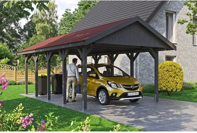 Skan Holz Carport Wallgau Satteldach aus Fichtenholz in Schiefergrau B/T: 430 x 750 cm, Höhe: 326 cm - Bild 1