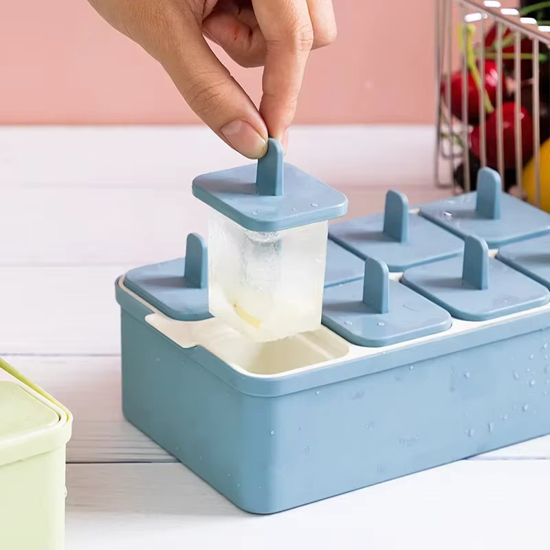 WIKHOSTAR Eis am Stiel Form Set aus Kunststoff mit 8 Fächern in Grün für DIY Eislutscher - Bild 1