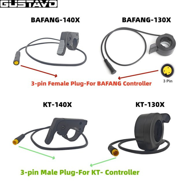 GUSTAVO E-Bike-Drossel Universal in Schwarz für KT-Controller und optional BAFANG-Controller mit 3-poligem WP-Stecker - Bild 1