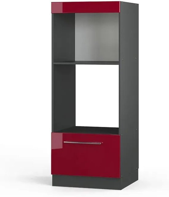 Vicco Mikrowellenumbauschrank Fame-Line Küchenschrank Hochglanz Anthrazit Bordeaux Rot Breite: 60 cm, Höhe: 153 cm, Tiefe: 44,53 cm - Bild 2