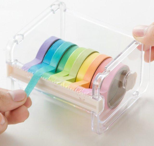 Washi Tape Cutter Klebebandabroller aus Kunststoff in Transparent und Beige für Büro und Schule - Bild 1