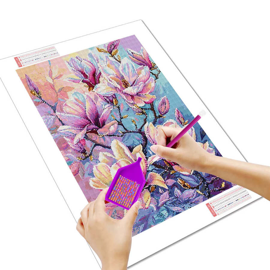 Huacan Diamantstickerei Set Magnolie Blume mit Rundsteinen in Mehrfarbig, B/H: 20 x 30 cm - Bild 2