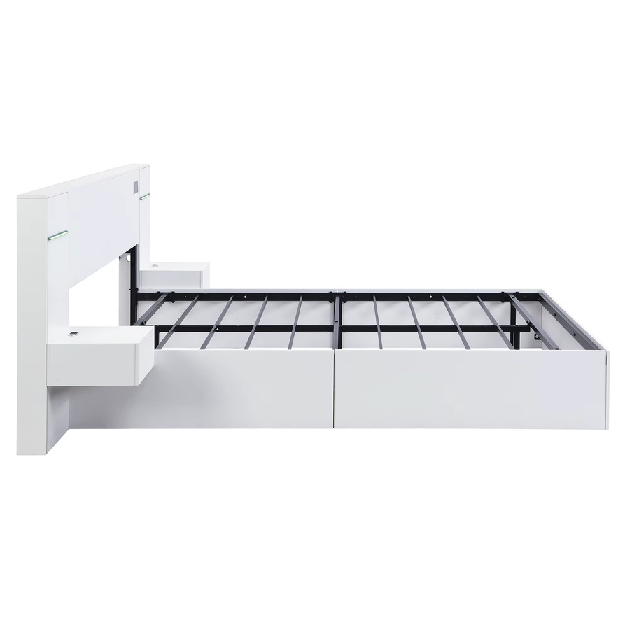 KOMHTOM Doppelbett aus Massivholz mit USB-Anschluss, Bluetooth-Lautsprecher, elektronischer Uhr und farbiger LED-Unterbettbeleuchtung in Weiß, B/T: 180 x 200 cm - Bild 2