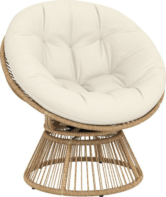 Outsunny Papasansessel 360 Grad drehbar aus Polyrattan mit Kissen in Cremeweiß/Beige - Bild 1