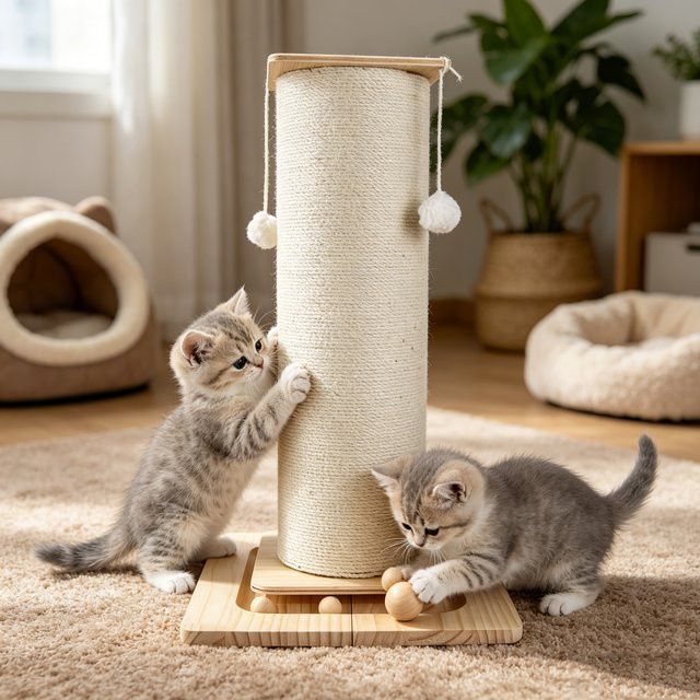 HGTUGO Katzen-Kratzbaum in Beige mit Sisal-Kratzfläche, Hängeball-Spielzeug und Klettergerüst, Höhe: 60 cm - Bild 1