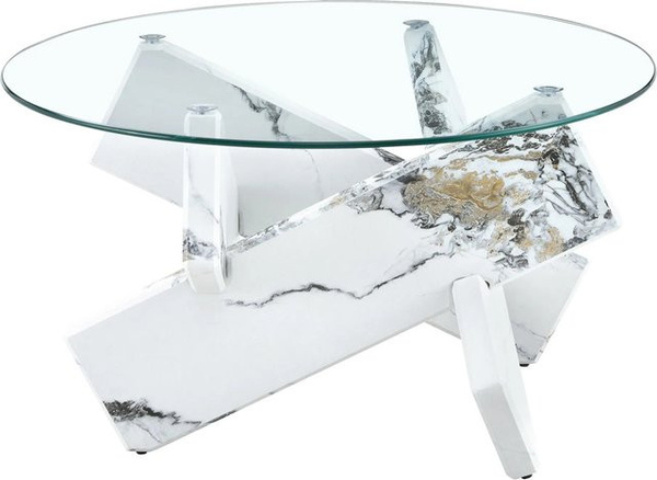 okwish Couchtisch mit runder Glasplatte und weißem Kreuzgestell für dein Wohnzimmer, B/T/H: 79 x 79 x 45 cm