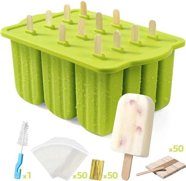 Bestbags Silikon Eis am Stiel Form Set in Grün mit 50 Eisstielen und Verpackungsbeuteln für 12 DIY Eis am Stiel - Bild 1