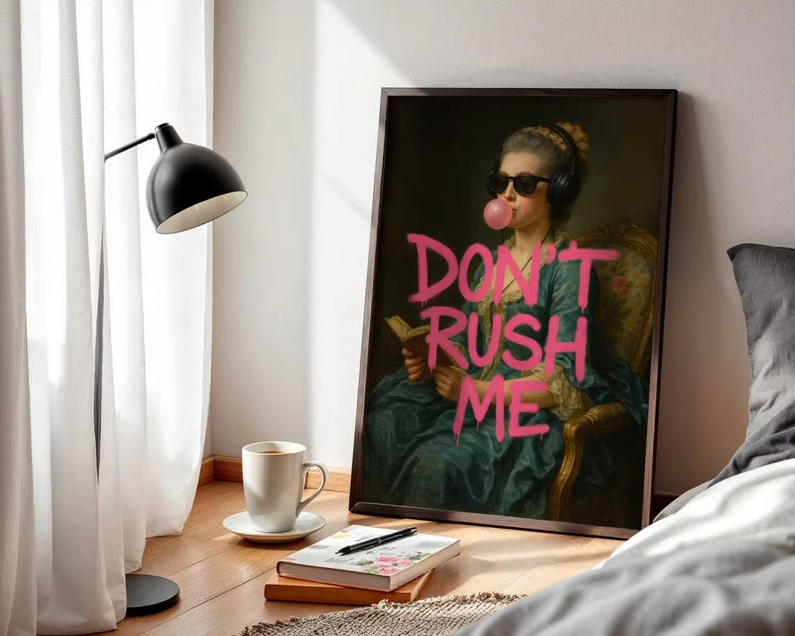 Moderner Graffiti-Kunstdruck Don't Rush Me in Multicolour als Tischdeko mit Typografie-Design - Bild 3