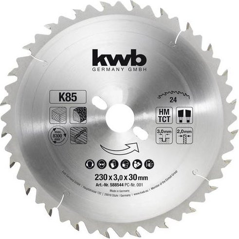 KWB Kreissägeblatt für Holz, Carbide Tipped, Silber, Durchmesser: 230 mm, Bohrung: 30 mm - Bild 1