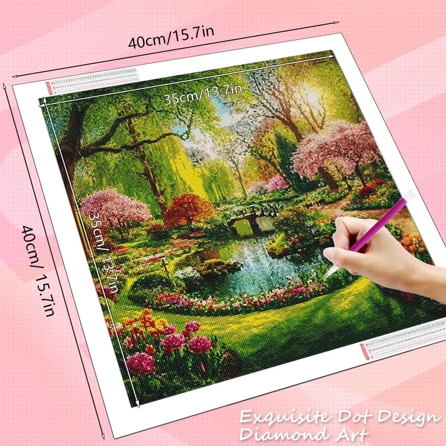 HUACAN 5D Diamantmalerei Gartenlandschaft als Mosaik-Stickerei in Mehrfarben, Wandbild mit Naturmotiv und floralen Elementen - Bild 2