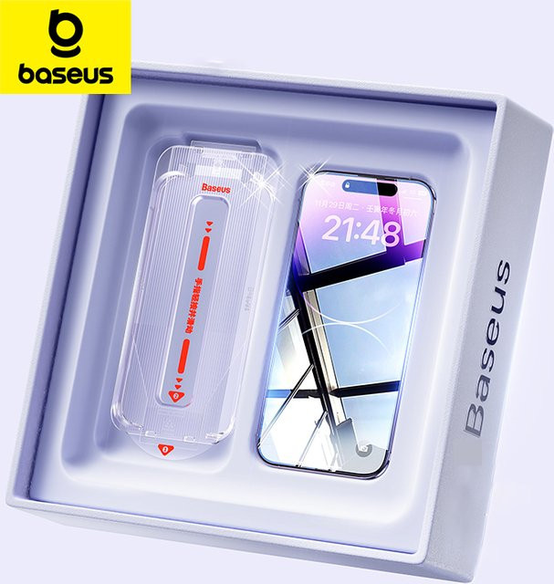 Baseus Displayschutzfolie aus Corning gehärtetem Glas mit Anti-Peeping-Funktion und Auto-Installation für iPhone 17, 16, 15, 14, 13 Pro Max Plus, transparent, 0,4 mm - Bild 1