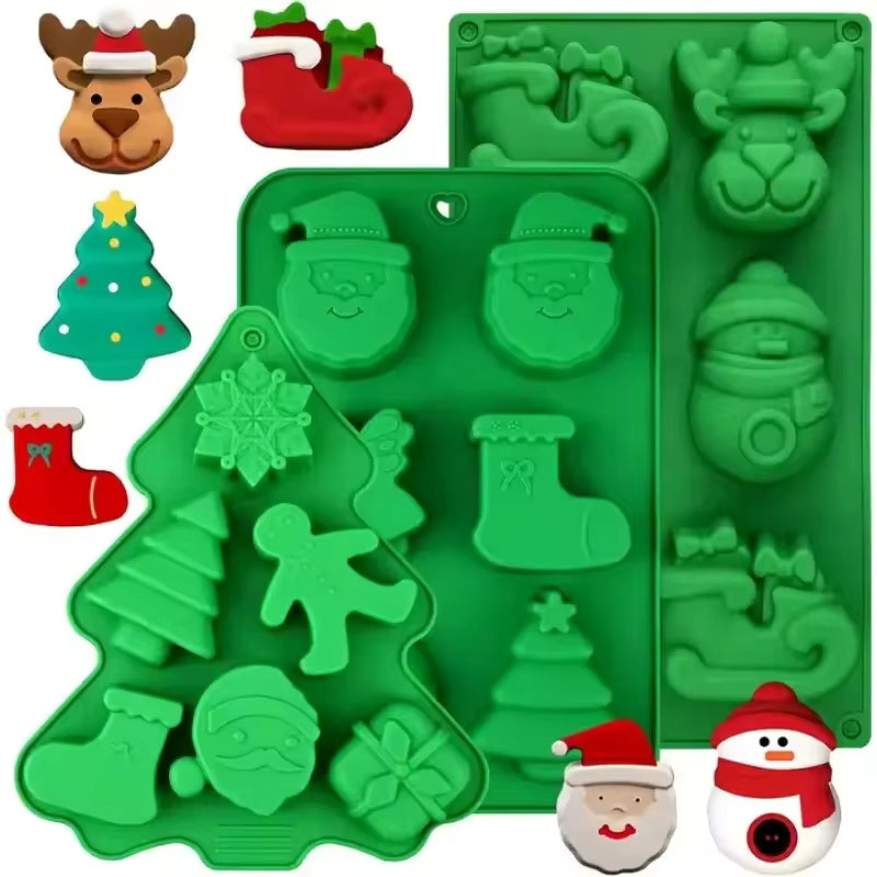 Weihnachts-Silikonform-Set in Türkis für Backen und DIY-Süßigkeiten mit Motiven wie Weihnachtsbaum, Schneemann, Kranz und Rentier - Bild 2