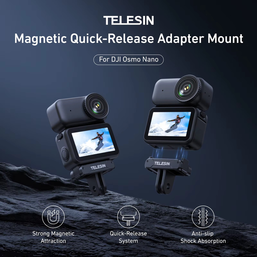 TELESIN Magnetische Schnellverschluss-Ladeadapterhalterung mit Dual-Klauen-Schnittstelle für DJI OSMO Nano in Schwarz - Bild 2