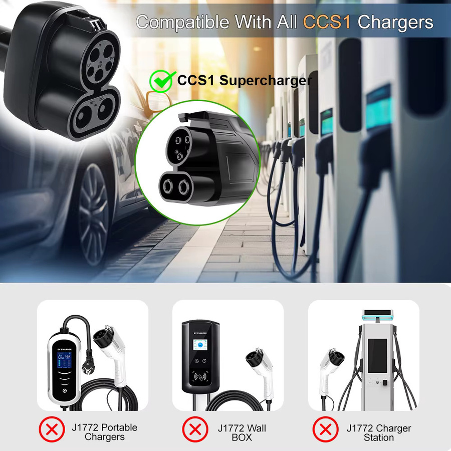 JDMEX CCS 1 auf Tesla EV-Ladeadapter, 400 A DC Konverter für Elektrofahrzeuge, Schwarz, IP54 wasserdicht - Bild 2